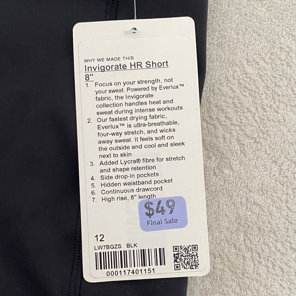 lululemon athletica NWT Black Invigorate HR 8” Biker Shorts size 12 - Picture 2 of 4